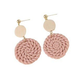 Woven Wonder Dangle Earrings Rattan Fashion Boho Jewelry, Pink